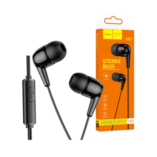 Hoco Earphones M97 Enjoy Original Series with Mic and One-Button control 1.2m 3.5mm Black